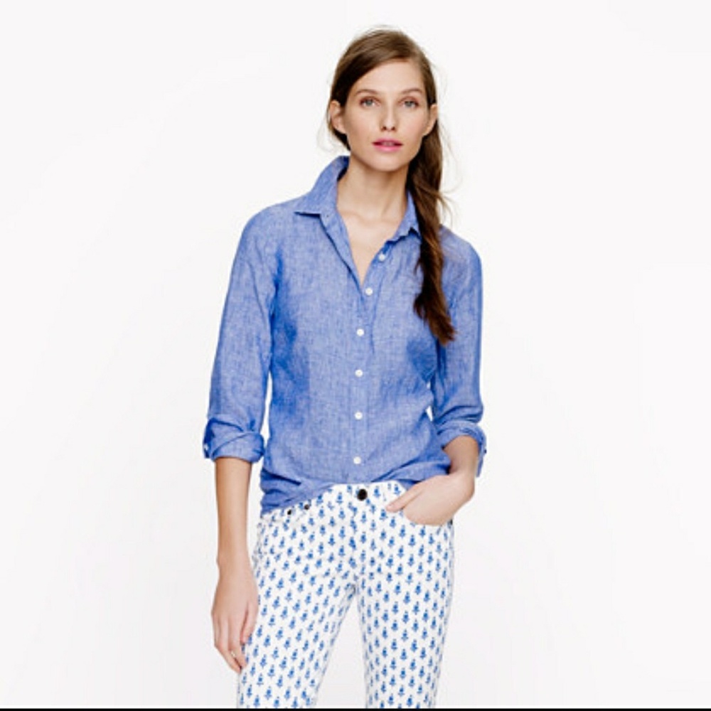 J. Crew perfect shirt in linen - blue - size 2
