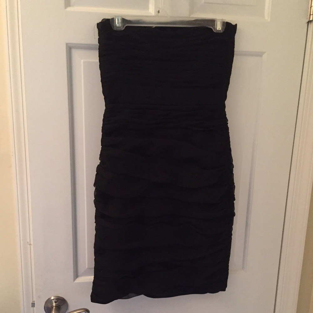 Black ruched chiffon mini dress