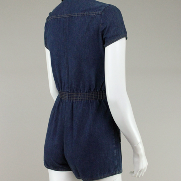 RARE VINTAGE 60s 70s LEVI STRAUSS DARK DENIM SHORT HOT PANTS ROMPER XS-S - Picture 5 of 9