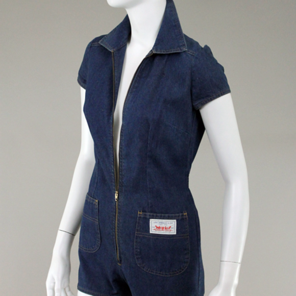 RARE VINTAGE 60s 70s LEVI STRAUSS DARK DENIM SHORT HOT PANTS ROMPER XS-S - Picture 3 of 9