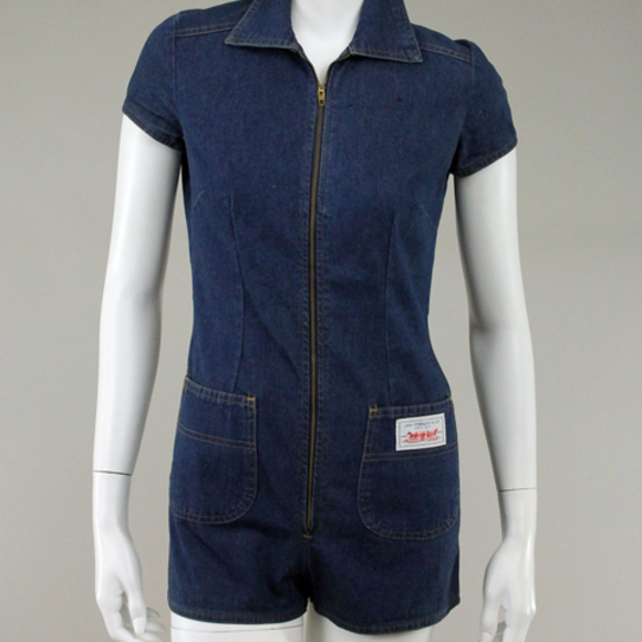 RARE VINTAGE 60s 70s LEVI STRAUSS DARK DENIM SHORT HOT PANTS ROMPER XS-S - Picture 4 of 9