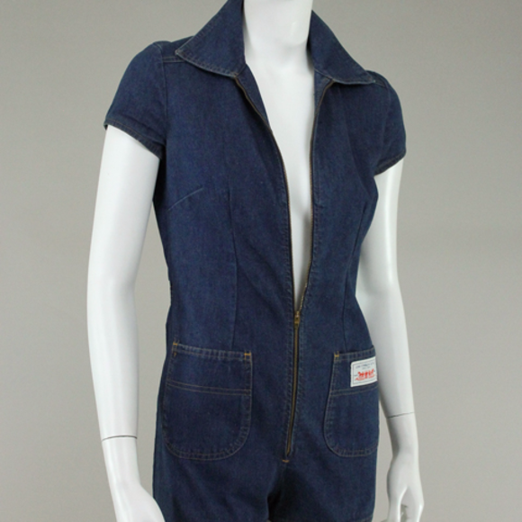 RARE VINTAGE 60s 70s LEVI STRAUSS DARK DENIM SHORT HOT PANTS ROMPER XS-S - Picture 6 of 9