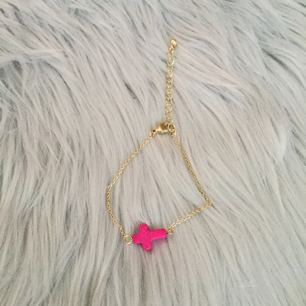 Gold Bracelet with a Pink Cross