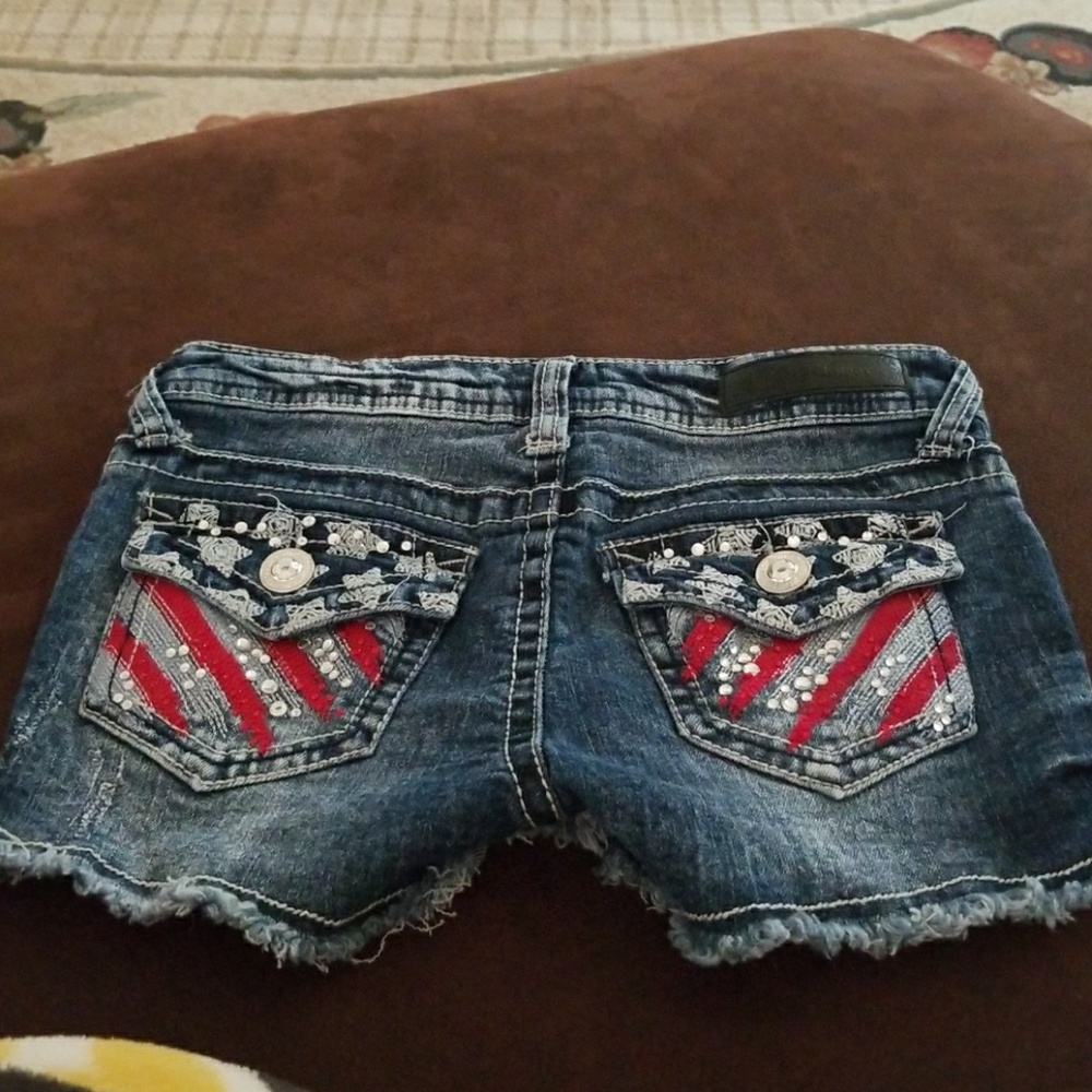 wallflower jean shorts bling American flag