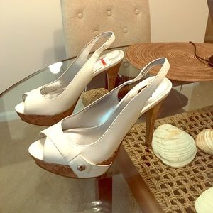 Size 7 G by Guess white cork sandal high heels