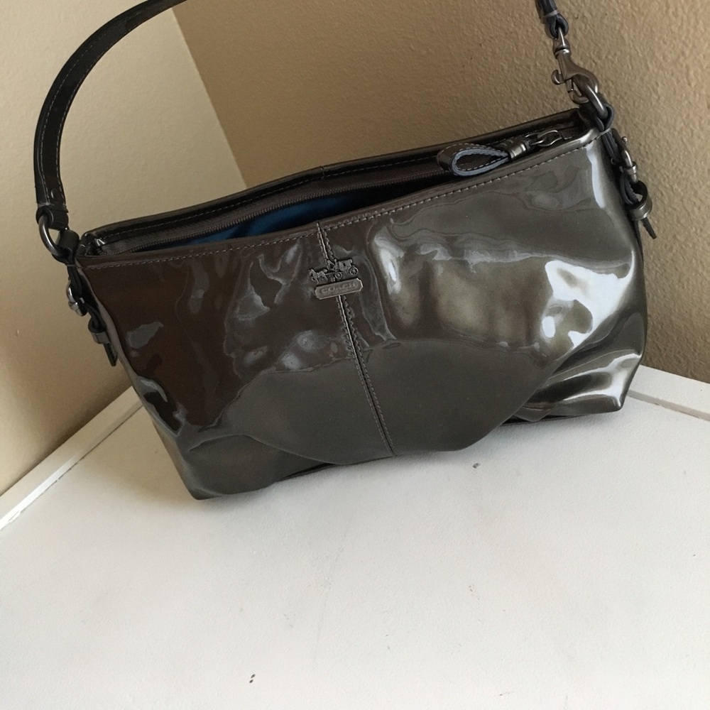 Authentic Coach leather shoulder purse grey pewter