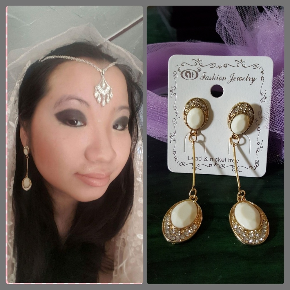 White Double Gem and Stone Earrings~NWT