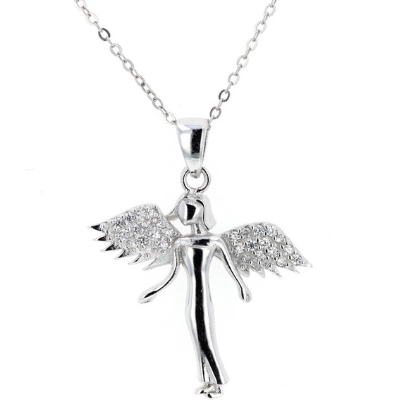 Jewelry - Silver Cubic Zirconia Angel with 18" silver chain
