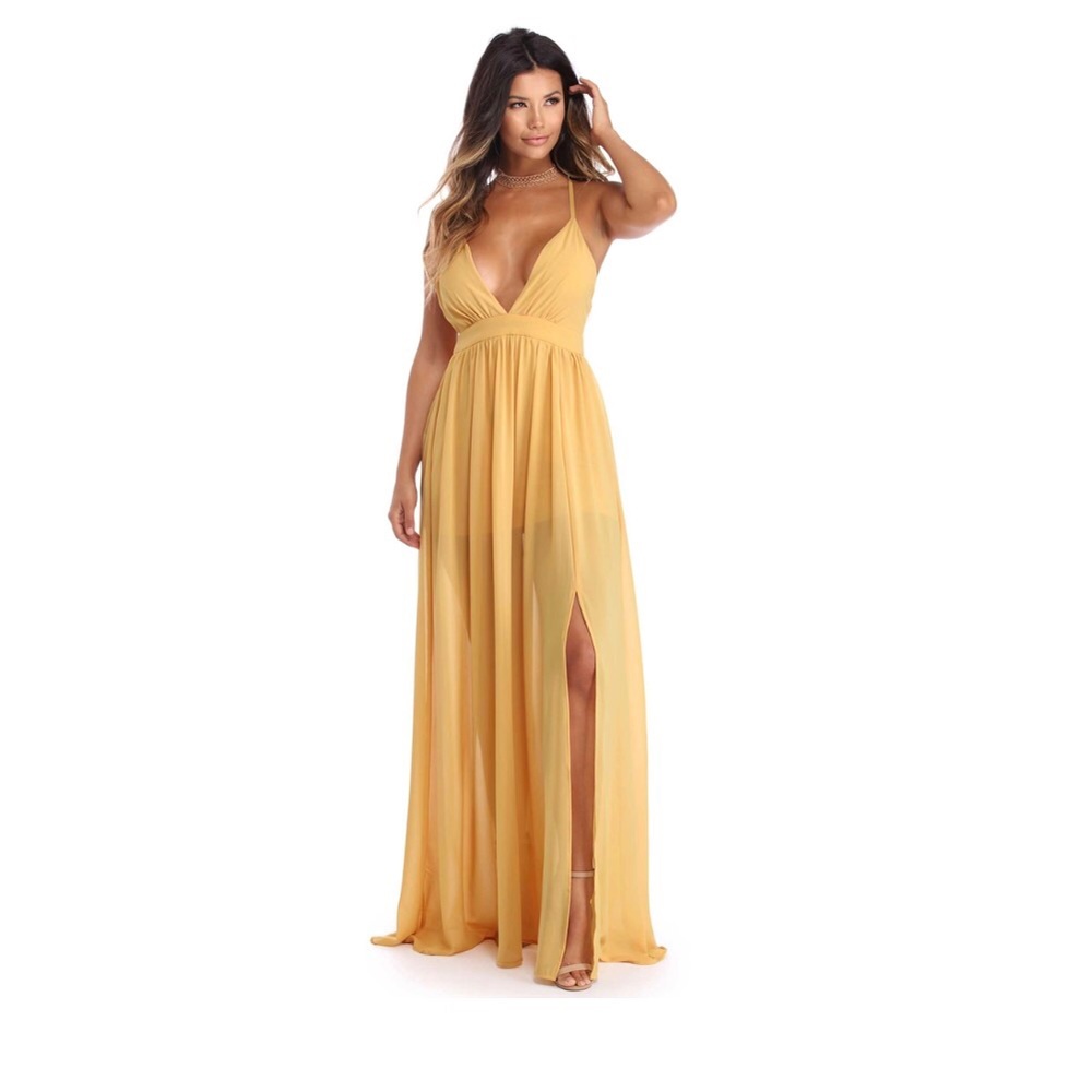 Mustard Chiffon Maxi Dress