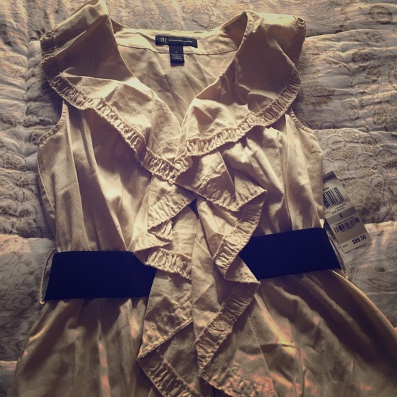 Cream with ruffles fit and flare dress - Picture 1 of 4