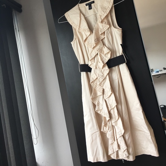 Cream with ruffles fit and flare dress - Picture 4 of 4