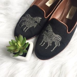 Zebra needlepoint leather loafers
