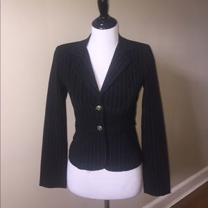 XOXO blazer black, white pinstripe, black lace
