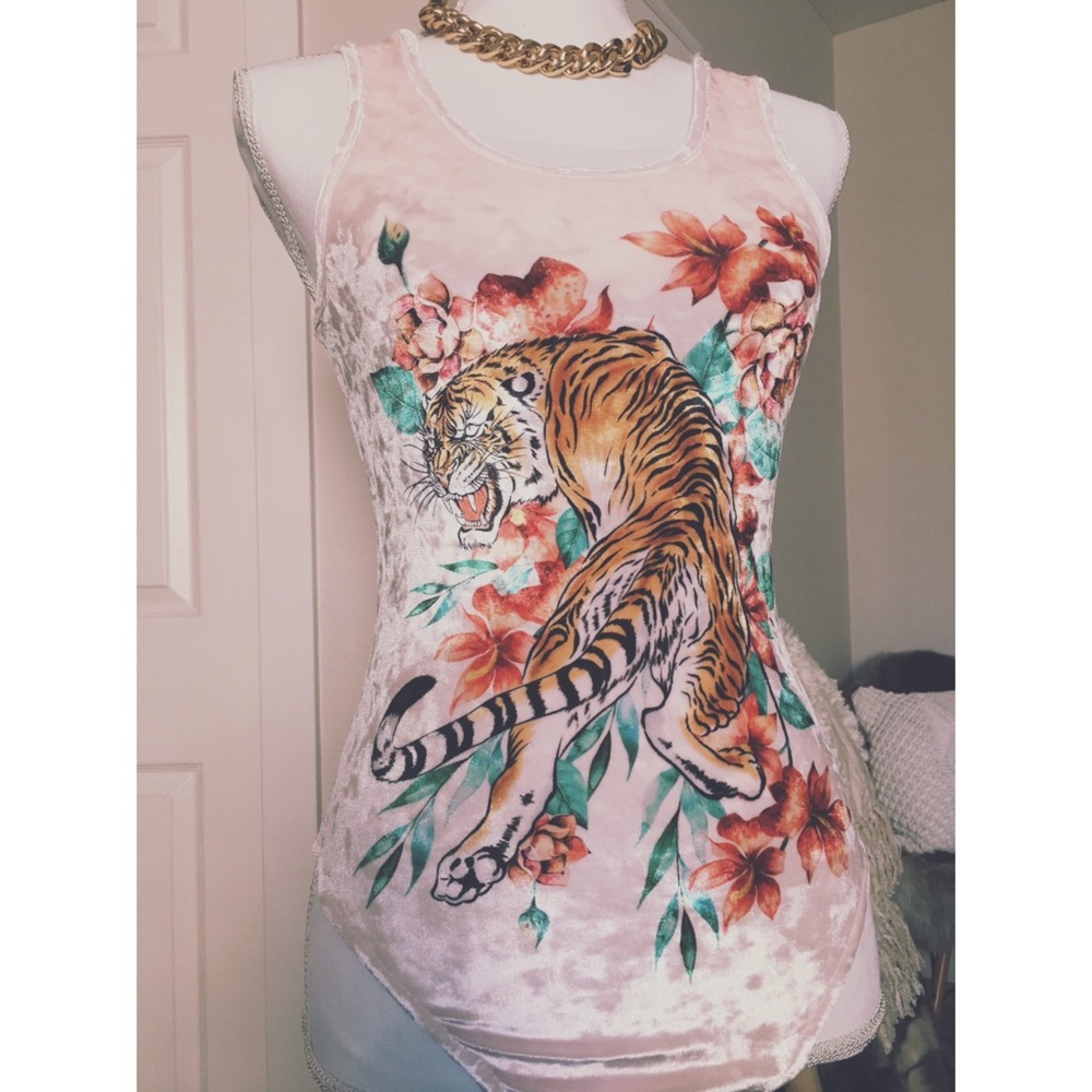 velvet tiger bodysuit in peach
