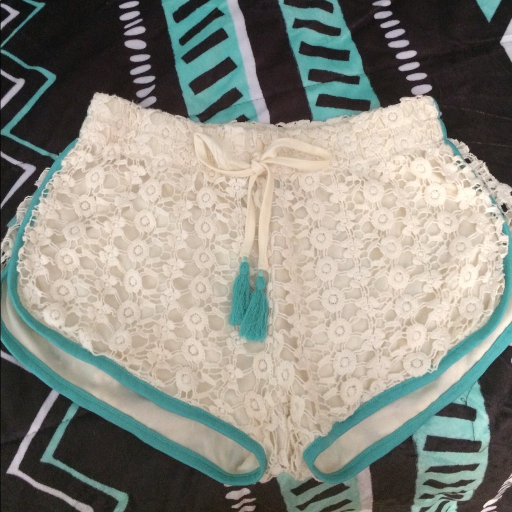 CHEAP!SUPER CUTE! lace & turquoise pair of shorts.