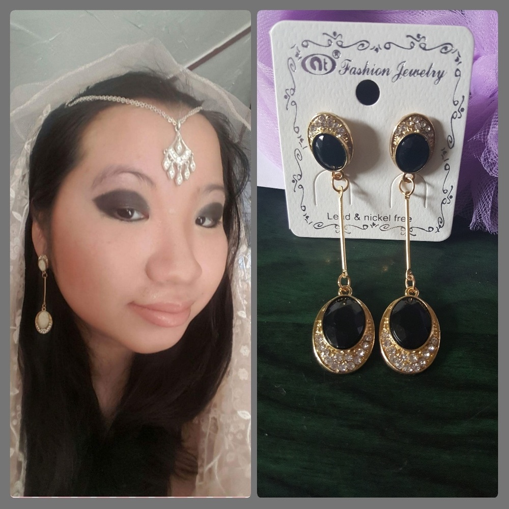 Black Double Gem and Stone Earrings~NWT