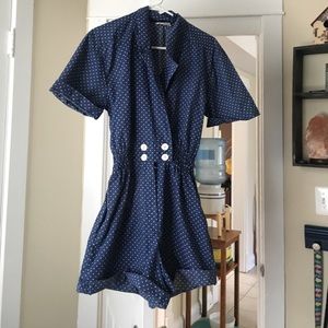 Blue & white Polka dot vintage romper