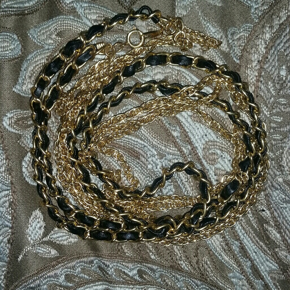 Gold and black leather necklace
