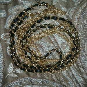 Gold and black leather necklace