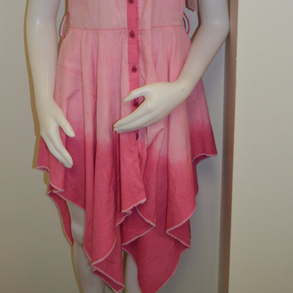 Pink ombre handkerchief hem chambray shirt dress - Picture 2 of 4