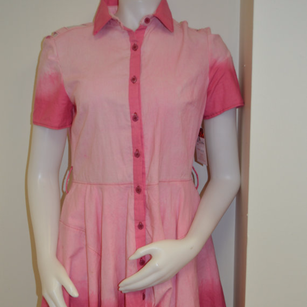 Pink ombre handkerchief hem chambray shirt dress