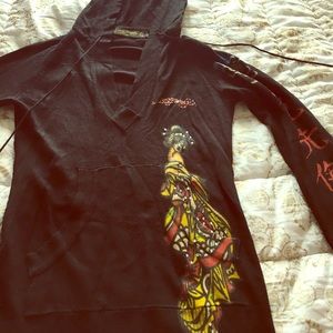 Ed Hardy hooded black sweater