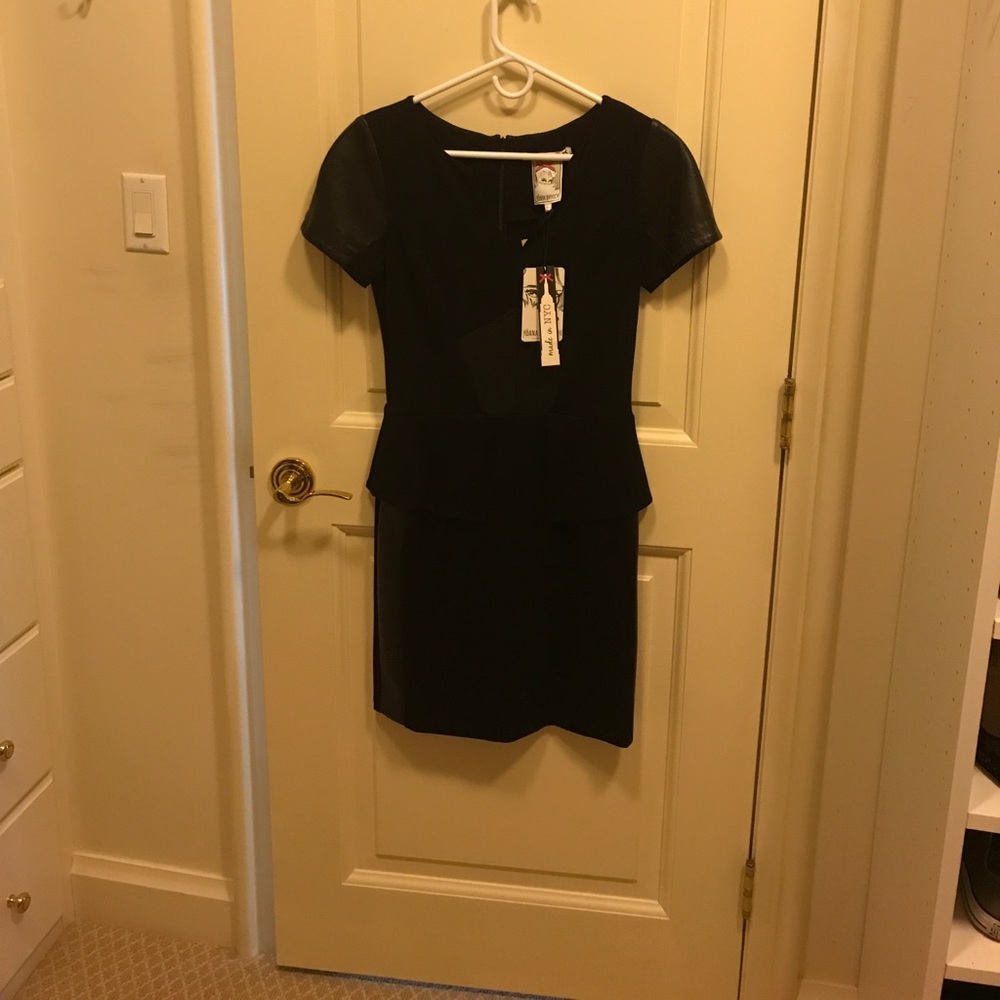 Tailored black dress with lambskin leather details