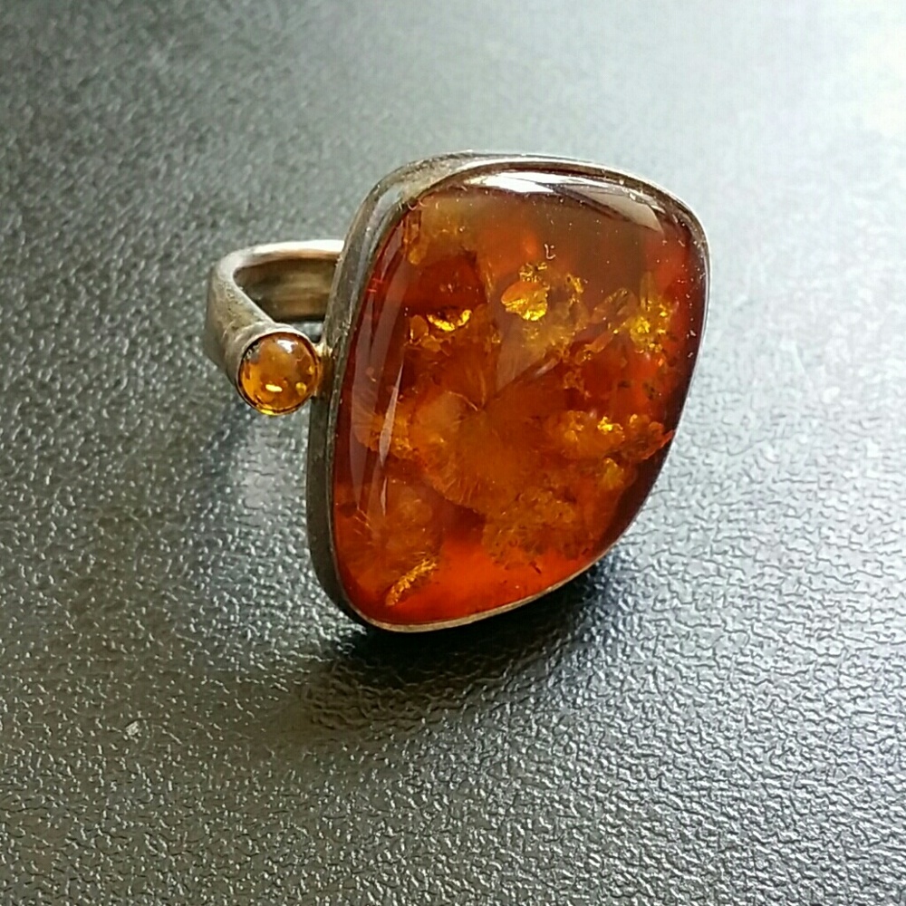 Amber silver ring