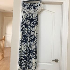 Blue & White Floral printed Maxi dress