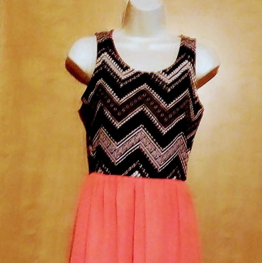 Chevron print high low layered dress