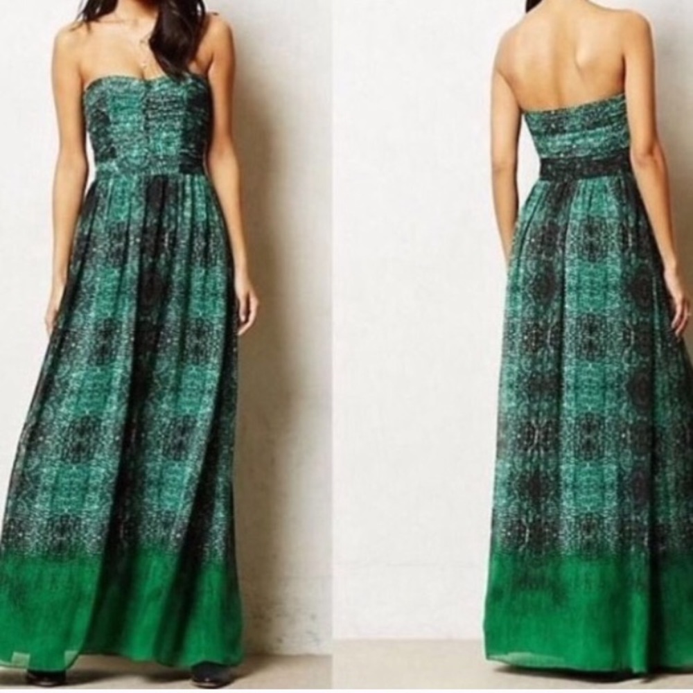 Long Snakeskin Print Green Dress