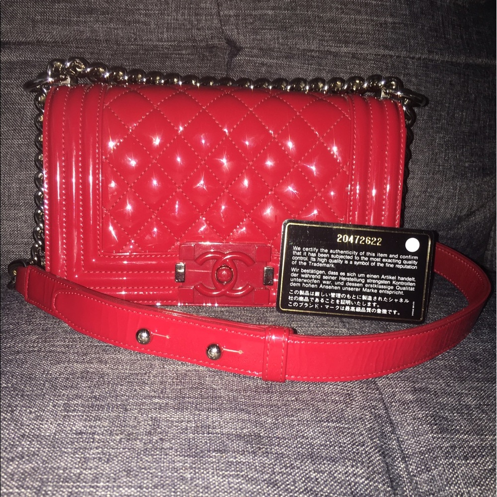 Chanel Small Le Boy Red Patent Leather Bag