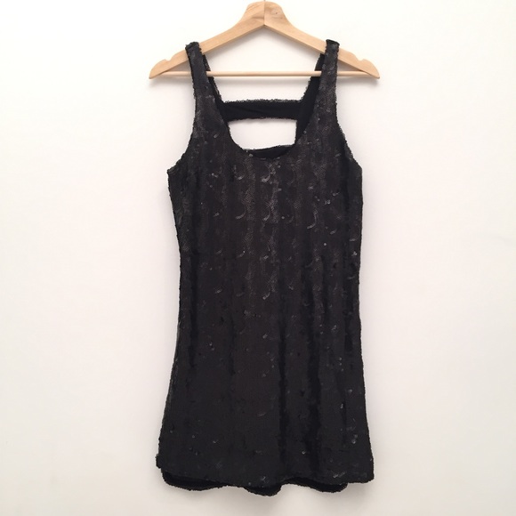 SOLD Bloomingdales AQUA Black Sequin Mini Dress - Picture 3 of 7