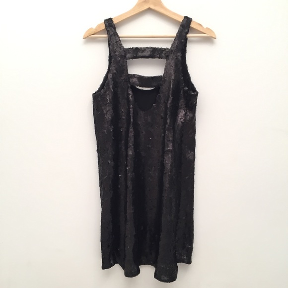 SOLD Bloomingdales AQUA Black Sequin Mini Dress - Picture 6 of 7