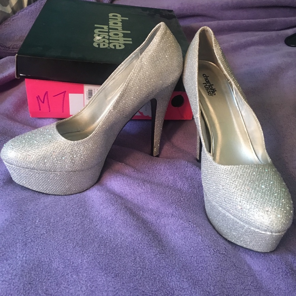 Silver glitter pumps. Size 10. Worn once.