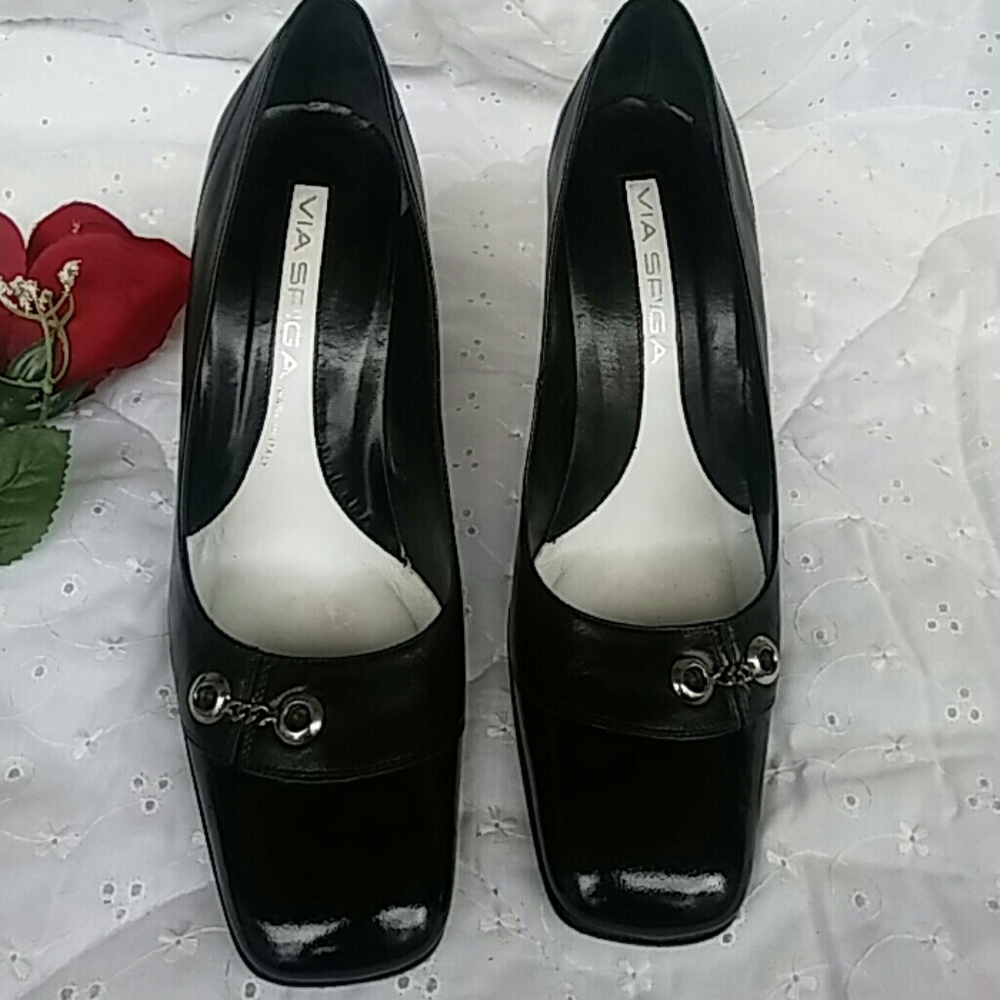 Via Spiga black leather stiletto heels party 8.5M