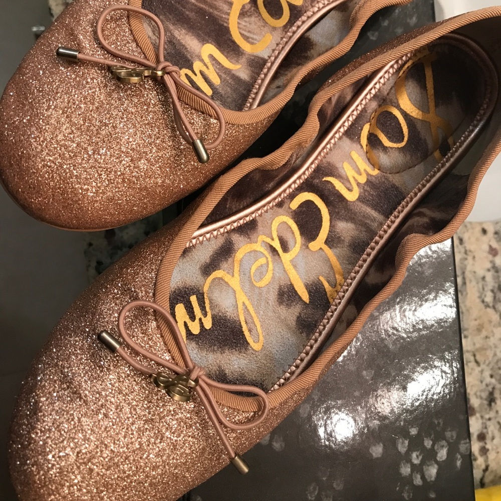 Sam Edelman Felicia Copper/Rose Gold glitter flats