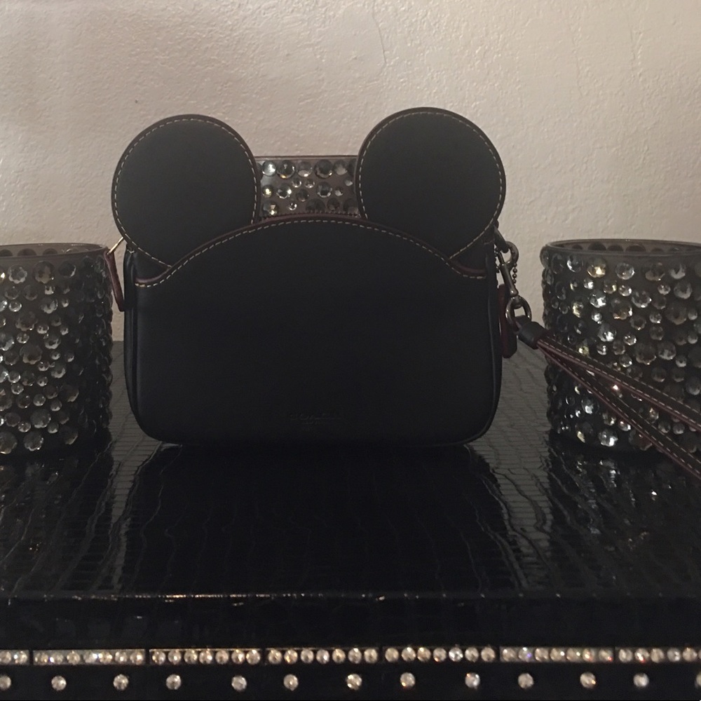 MICKEY X COACH COLLECTION BLACK LEATHER WRISTLET