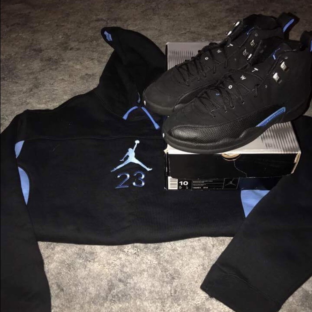Air Jordan 12 size 10, sweatshirt is a XL