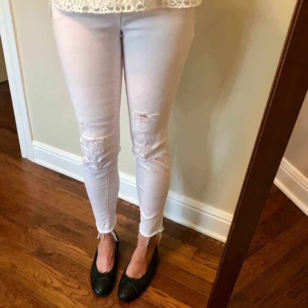 J Brand Mid-Rise Destroyed Cropped Pink Jeans