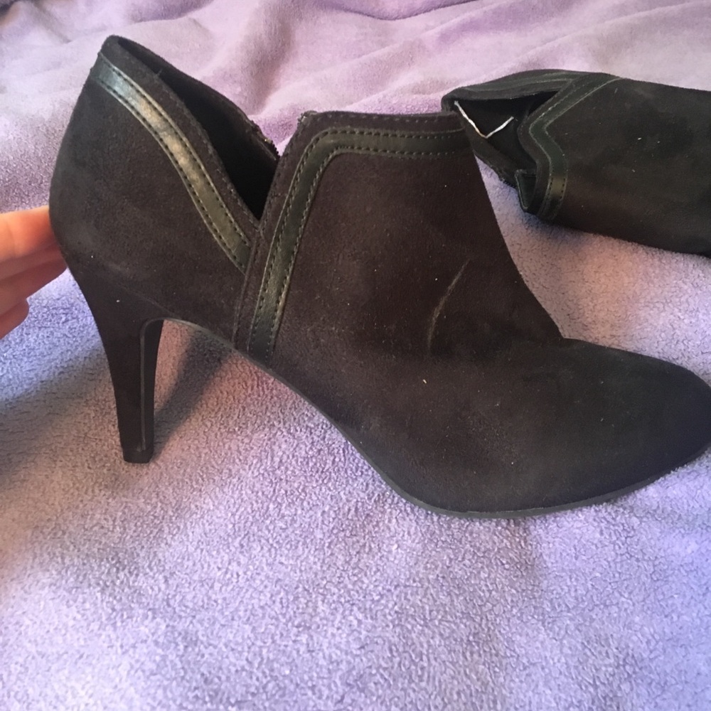 Black suede booties. Size 10.