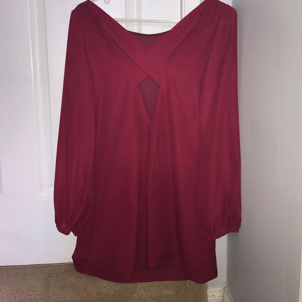 Berry Long-Sleeve Shift Dress by Tobi