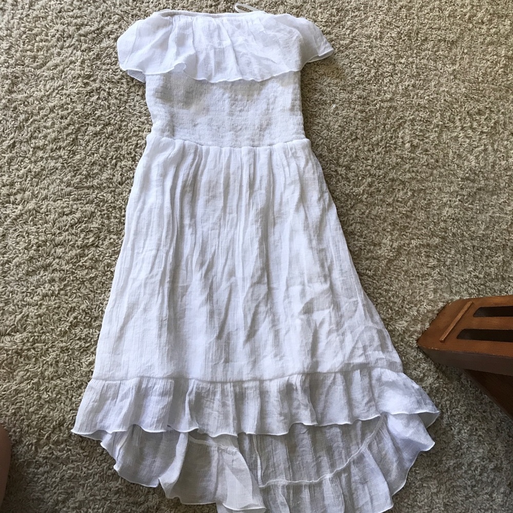 High low white strapless dress