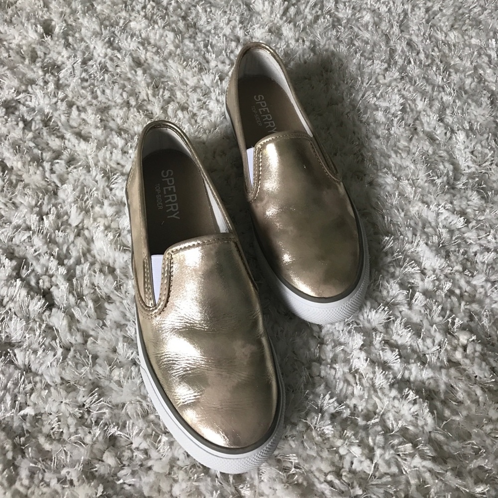 Sperry gold slip ons