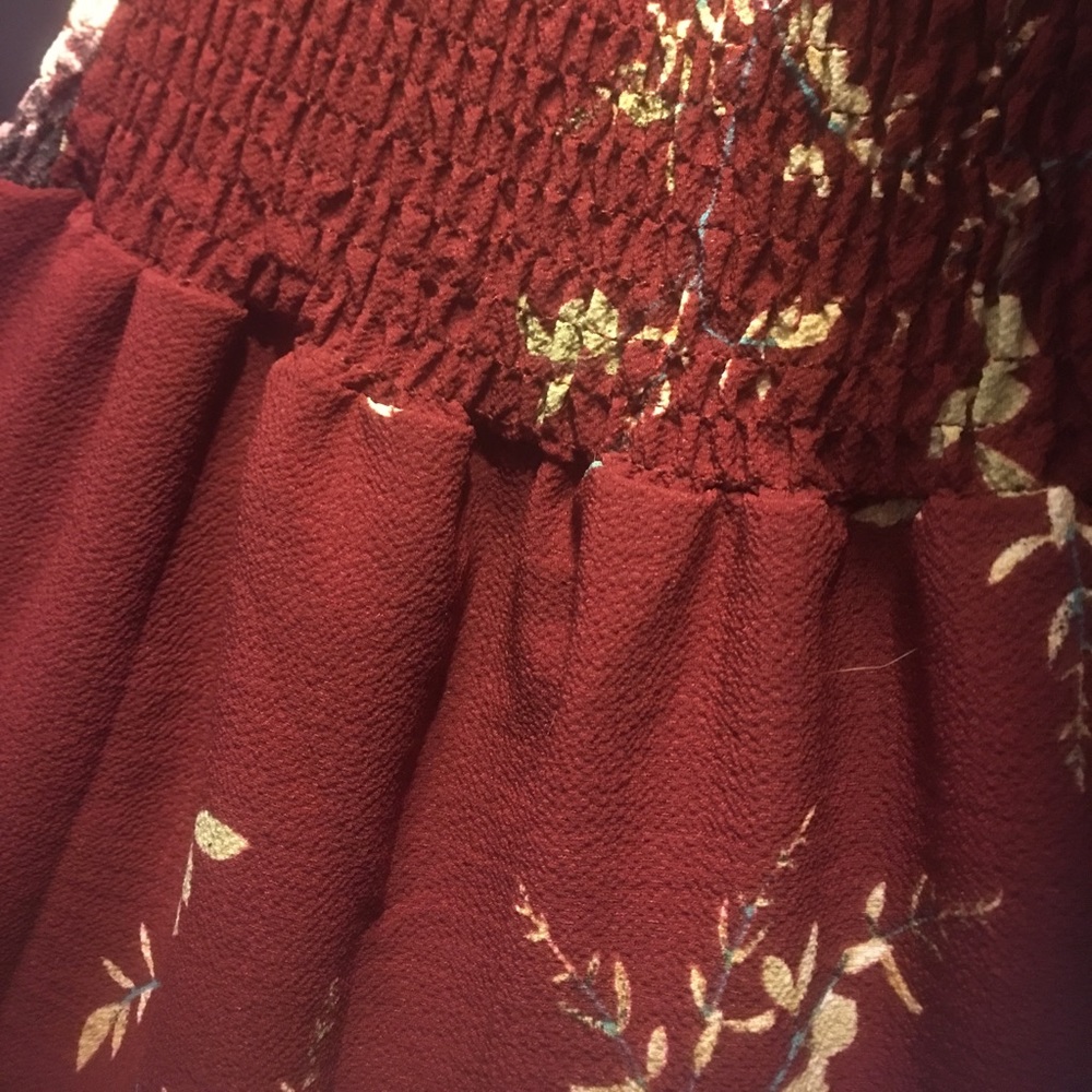 Off-Shoulder Red Wine Floral Maxi / Boho Dress - Picture 4 of 4