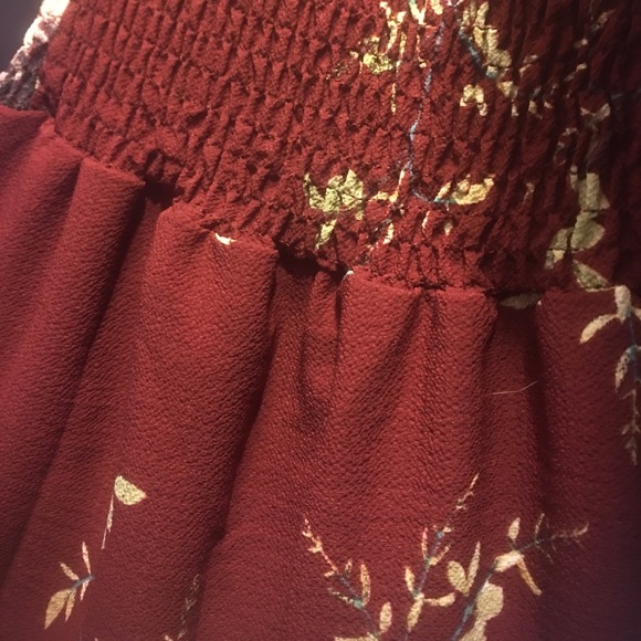 Off-Shoulder Red Wine Floral Maxi / Boho Dress - Picture 4 of 4