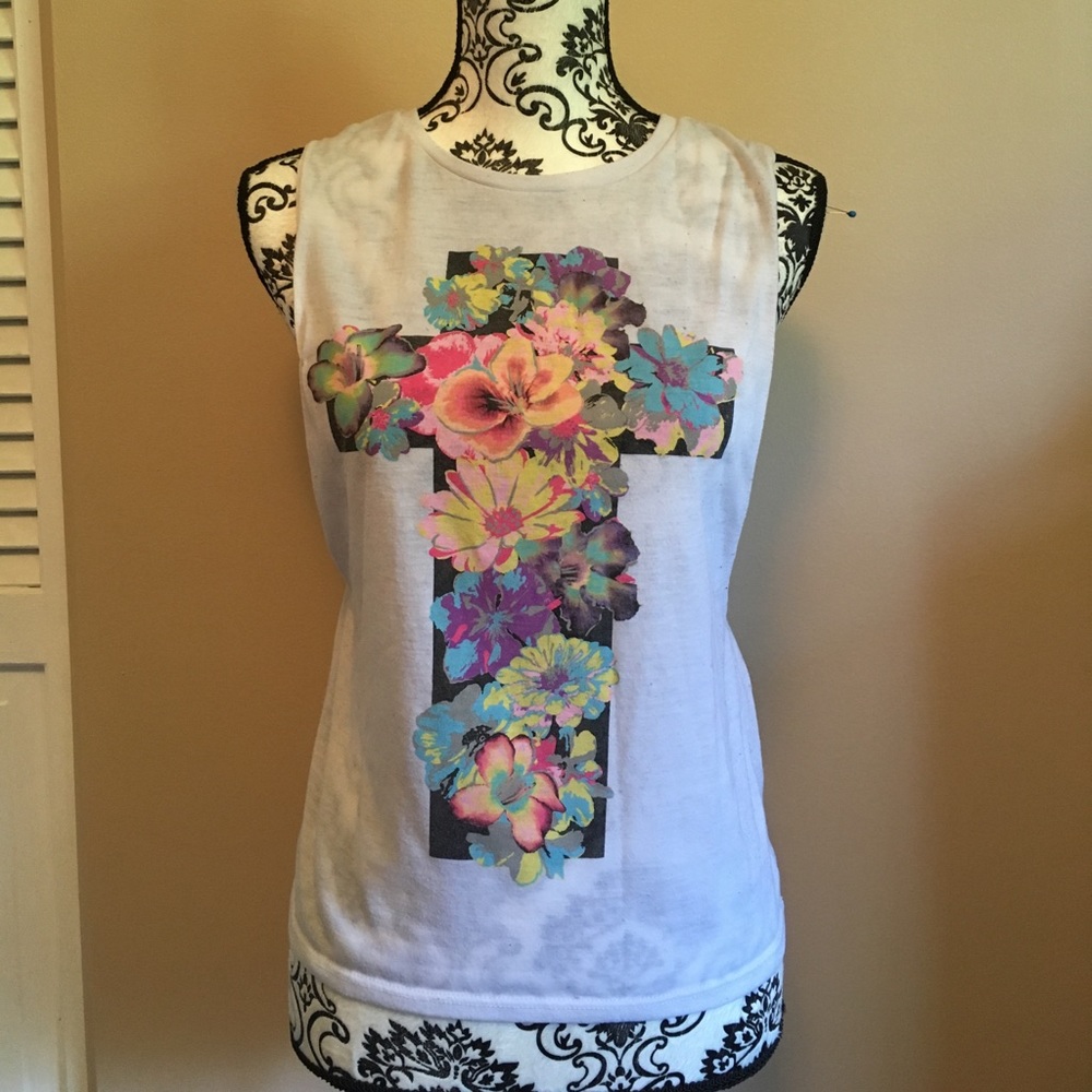 Floral Cross Cutout Tank