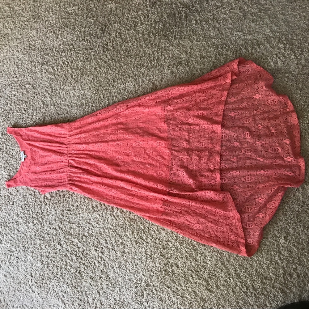 Coral high low lace dress
