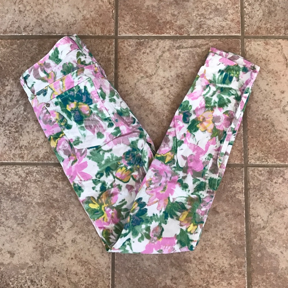 7 for all mankind floral print skinny jeans