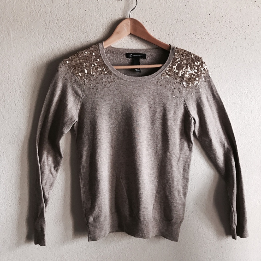 INC sequined shoulder Crewneck sweater size M